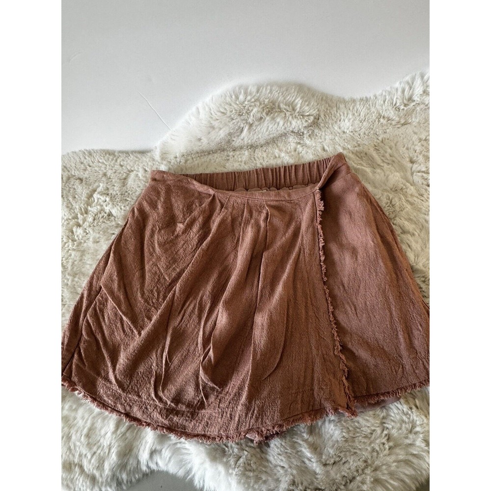 Entro Womans Pale pink Faux Wrap Skirt Skort. Size S Small Raw Hem Boho Linen